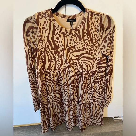 AFRM leopard print, babydoll mini dress. - Picture 3 of 7